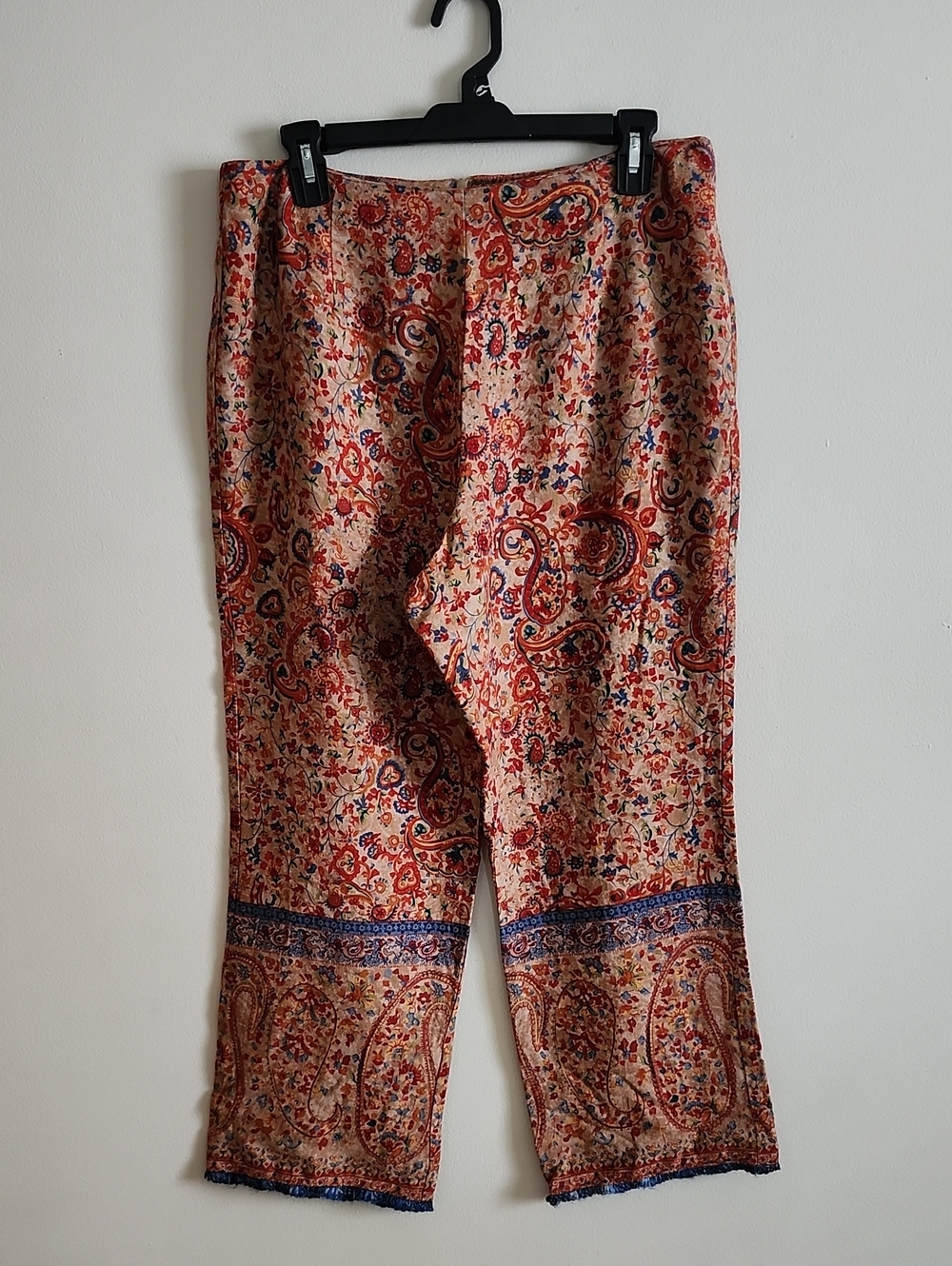 Pine Cove Linen Blend Paisley Print Straight Leg Ankle Pants in Rust & Navy
